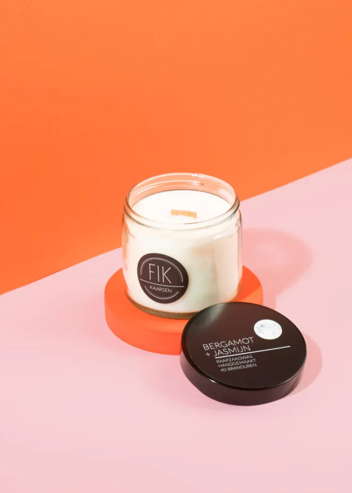 Geurkaars Bergamot + Jasmijn houten lont